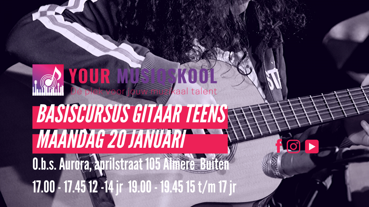 Open Proefles Basiscursus gitaar Teens 12 t/m 17 jr)