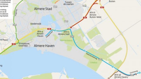 A6 richting Lelystad dit weekend dicht tussen Almere Stad en Almere Buiten-Oost