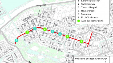 Werkzaamheden aan busbaan door Kruidenwijk