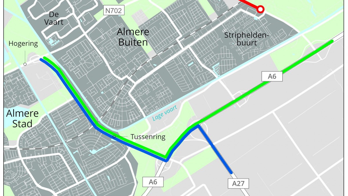 N702 Buitenring Almere dicht voor aanleg rotonde