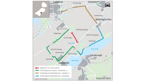 Weekendafsluiting kruising Gooiseweg/Laserweg (Zeewolde/Lelystad)